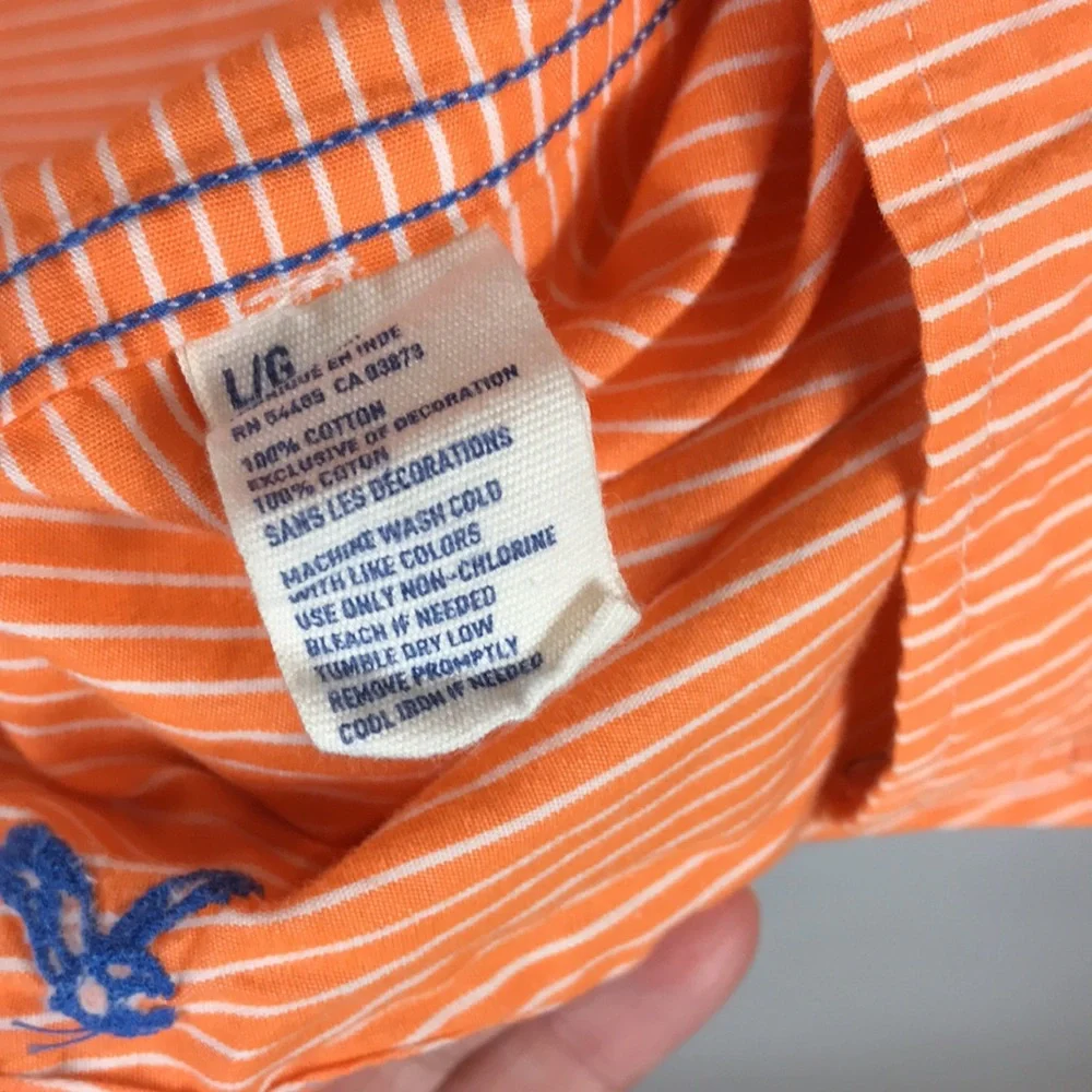 American Eagle Button Down Shirt Collared Pin strips Men size Large Orange white - Picture 9 of 9